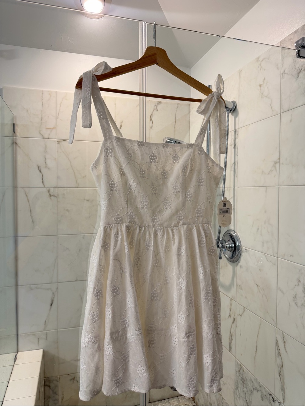 Altar'd State White Tie-Shoulder Eyelet Mini Dress